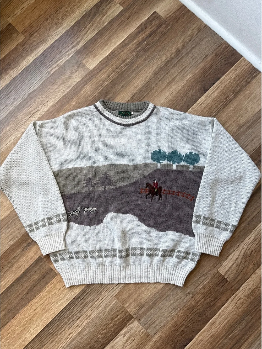 Vintage Iceland Collection Italy Equestrian Sweater Mens M Horse Knit 50